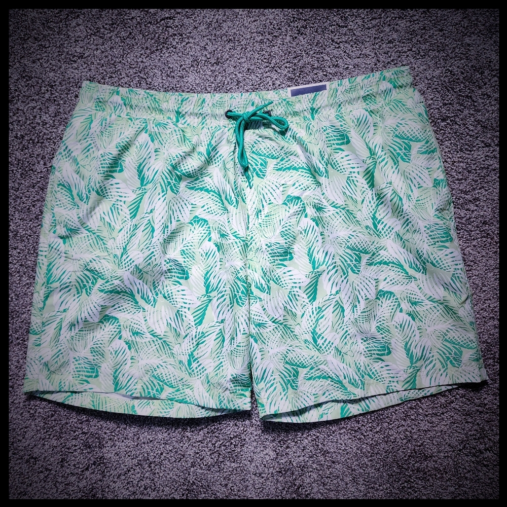NWT Men's Club Room Green/White Palm Leaf Swim Trunks Size XXL
